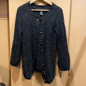 Soft dark gray sweater with large buttons